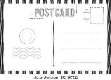 Blank Vintage Post Card And Font Duo Template With Stamp.vector Illustration	
