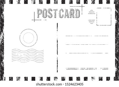 Blank Vintage Post Card And Font Duo Template With Stamp.vector Illustration	
