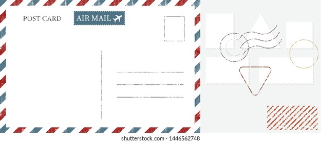Blank vintage post card template with stamp.vector illustration