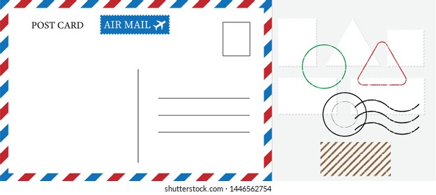 Blank vintage post card template with stamp.vector illustration