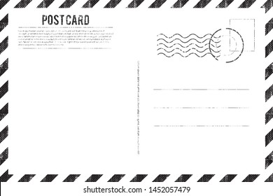 old blank postcard isolated on white with post stamps set Stock Photo