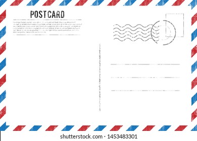 Plantilla de tarjeta postal antigua en blanco con la ilustración stamp.vectorial