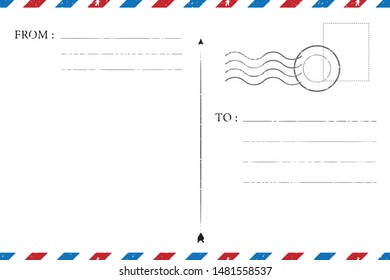 Blank vintage post card template with stamp.vector illustration