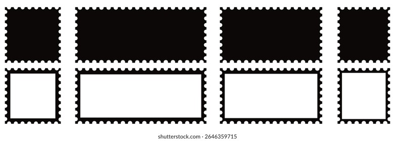 Vetor de carimbo postal vintage em branco conjunto com ziguezague e bordas vieiras