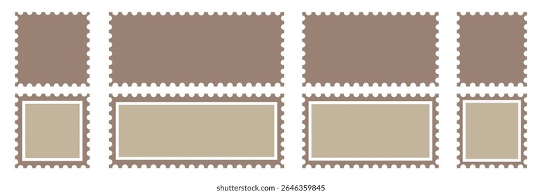 Vetor de carimbo postal vintage em branco conjunto com ziguezague e bordas vieiras