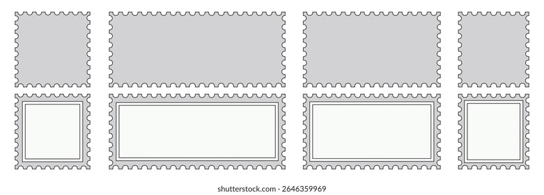 Blank Vintage Postage Stamp Vector Set with Zigzag and Scallop Edges