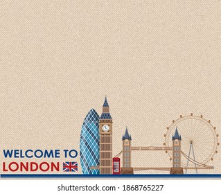 Blank vintage postcard with Landmarks of London  illustration