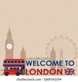 Blank vintage postcard with Landmarks of London  illustration