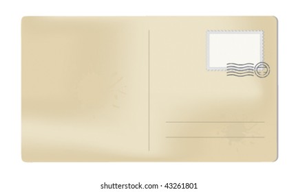 Blank vintage postcard marked with an empty stamp