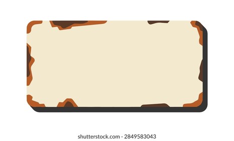 Blank vintage rectangular badge featuring rusty metal frame with retro distressed edges and weathered iron texture for creative design presentation