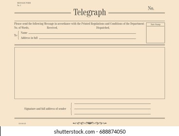 Blank Vintage Telegram Form. Flat Vector.