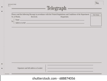 Blank Vintage Telegram Form. Flat Vector.