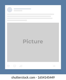 Blank VK (vkontakte) interface mockup social network. Simple post mock-up with place for picture. UI UX vector Illustration mock up.