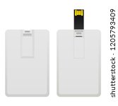 Blank wafer usb flash card mock up isolated on white background. Plastic visiting flash drive namecard, opened and closed mockup. Vector illustration