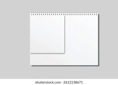 Blank Wall calendar paper page tear-off mockup with spiral rings wirebound binding. Template suitable for presentation calendar design, spiral brochure, notepad, notebook. Vector illustration
