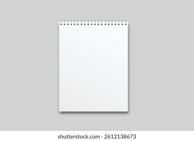 Blank Wall calendar paper page tear-off mockup with spiral rings wirebound binding. Template suitable for presentation calendar design, spiral brochure, notepad, notebook. Vector illustration
