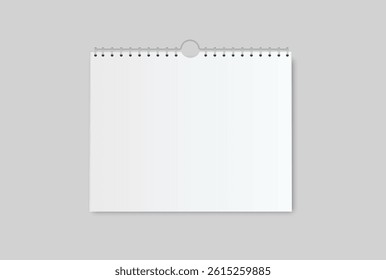 Blank Wall calendar paper page tear-off mockup with spiral rings wirebound binding. Template suitable for presentation calendar design, spiral brochure, notepad, notebook. Vector illustration
