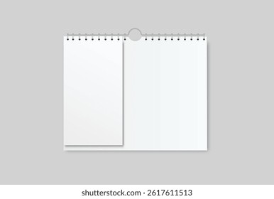 Blank Wall calendar paper page tear-off mockup with spiral rings wirebound binding. Template suitable for presentation calendar design, spiral brochure, notepad, notebook. Vector illustration
