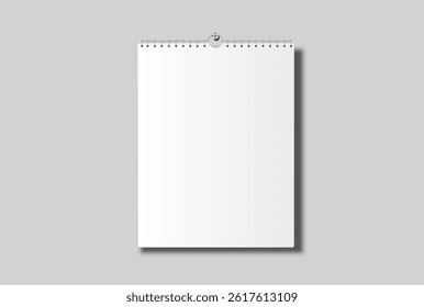 Blank Wall calendar paper page tear-off mockup with spiral rings wirebound binding. Template suitable for presentation calendar design, spiral brochure, notepad, notebook. Vector illustration
