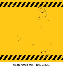 Blank warning banner with two textured black stripes on yellow background, the grunge effect is pale therefore it is perfect for banner contents