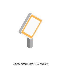 blank warning road sign icon. yellow color. diamond shape. isometric vector illustration on white background. 