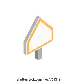 blank warning road sign icon. yellow color. pentagon shape. isometric vector illustration on white background. 