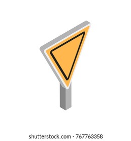 blank warning road sign icon. yellow and black color. triangle shape. isometric vector illustration on white background. 