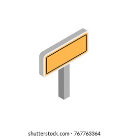 blank warning road sign icon. yellow and black color. rectangle shape. isometric vector illustration on white background. 