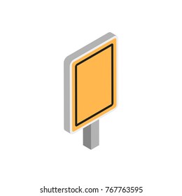 blank warning road sign icon. yellow and black color. rectangle shape. isometric vector illustration on white background. 