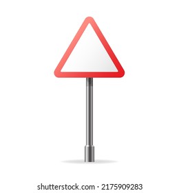 Blank warning sign and give road sign on pole, vector design on white background.