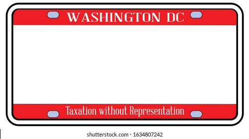 Blank Washington DC state license plate in the colors of the state flag over a white background