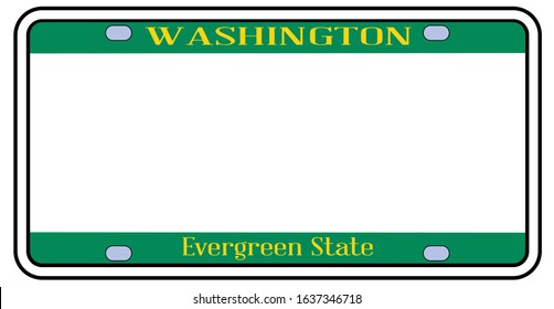 Blank Washington state license plate in the colors of the state flag over a white background