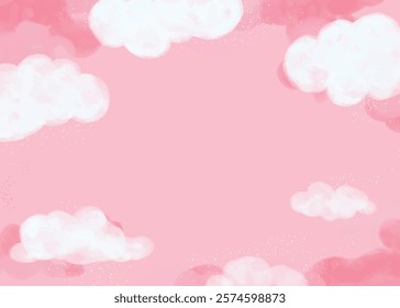 blank watercolor pastel pink color cloud in a sky with glittery stars illustration background wallpaper greeting card template space for text landscape cute