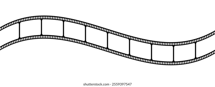 Blank wavy film strip template. Movie or photo camera tape isolated on white background. Storyboard layout. Empty frame for photographies collage. Vector graphic illustration.