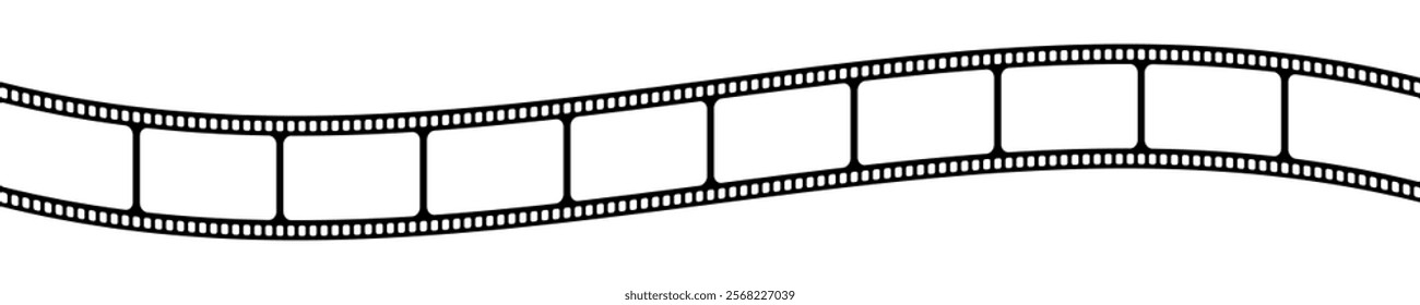 Blank wavy film strip template. Curvy video or photo camera tape isolated on white background. Storyboard layout. Vintage frame for photographies collage. Vector graphic illustration.