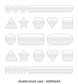 Blank web 2.0 buttons with reflection. Gray color various forms on white background