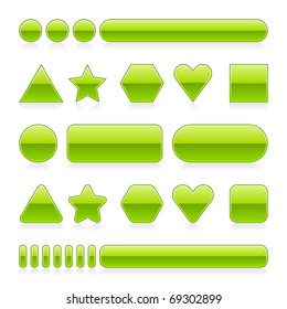 Blank web 2.0 glossy buttons with reflection. Green various forms on white background