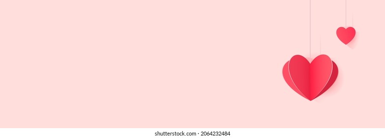 Blank web banner decorated with hanging paper hearts.