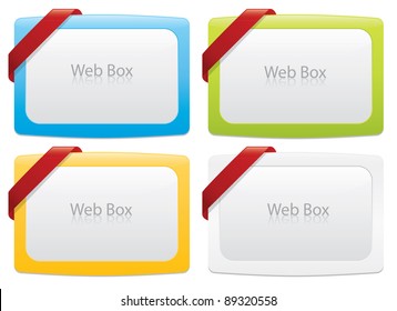 blank web boxes with ribbons isolated on white