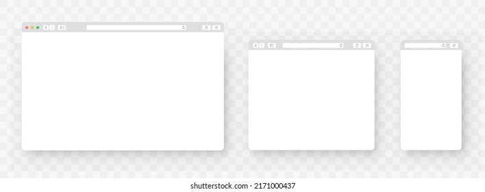 Blank web browser illustration. Sample frame design Internet. Empty web page mockup with toolbar. Blank template. Website template design. Mockup for web site. Vector illustration