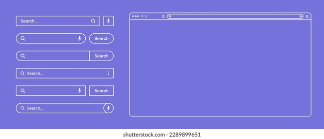 Blank web browser, internet page window with toolbar and search bar, field. Modern website in flat style, line art. Browser mockup for computer, tablet and smartphone. Vector illustration