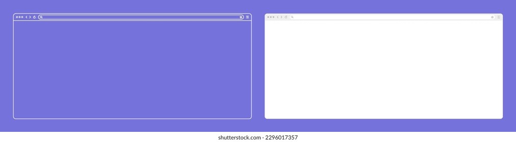 Blank web browser, internet page window with toolbar and search field. Modern website in flat style, line art. Browser mockup for computer, tablet and smartphone. Vector illustration