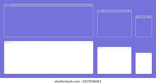 Blank web browser, internet page window with toolbar and search field. Modern website in flat style, line art. Browser mockup for computer, tablet and smartphone. Vector illustration