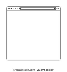 Blank web browser, internet page window with toolbar and search field. Modern website in flat style, line art. Browser mockup for computer, tablet and smartphone. Vector illustration