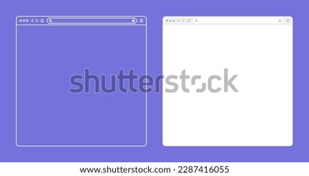 Blank web browser, internet page window with toolbar and search field. Modern website in flat style, line art. Browser mockup for computer, tablet and smartphone. Vector illustration