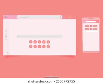 Blank web browser window and mobile app. Web UI Elements .