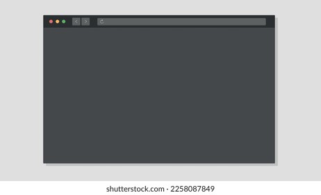 Blank web browser window. Modern website dark mode browser mockup for desktop. Vector illustration.