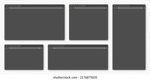Blank web browser window with tab, toolbar and search field. Modern website internet page in flat style. Browser mockup for computer, tablet or smartphone. Adaptive UI, dark mode. Vector illustration
