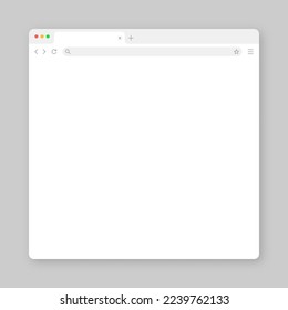 Ventana de navegador web en blanco con pestaña, barra de herramientas y campo de búsqueda. Sitio web moderno, página de internet de estilo plano. Parodia del navegador para computadora, tablet y smartphone. Ilustración del vector