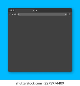 Blank web browser window with tab, toolbar and search field. Modern website, internet page in flat style. Browser mockup for computer, tablet and smartphone. Dark mode. Vector illustration